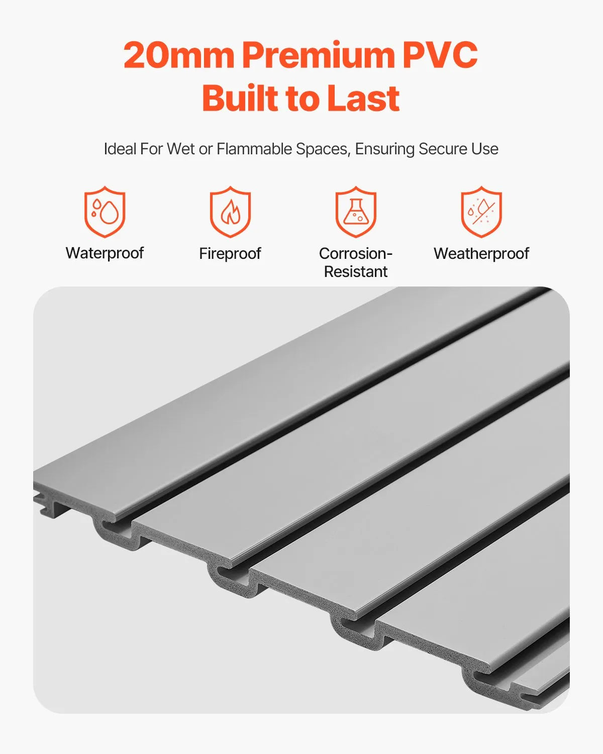 VEVOR Slatwall rievoto sienas paneļu sistēma, 2440 × 1220 mm, PVC sienas paneļi ar piederumiem, pelēka modulāra uzglabāšanas un demonstrēšanas sistēma, viegli uzstādāma, pielāgojama un piegriežama, garāžai, darbnīcai, veikalam un mājai