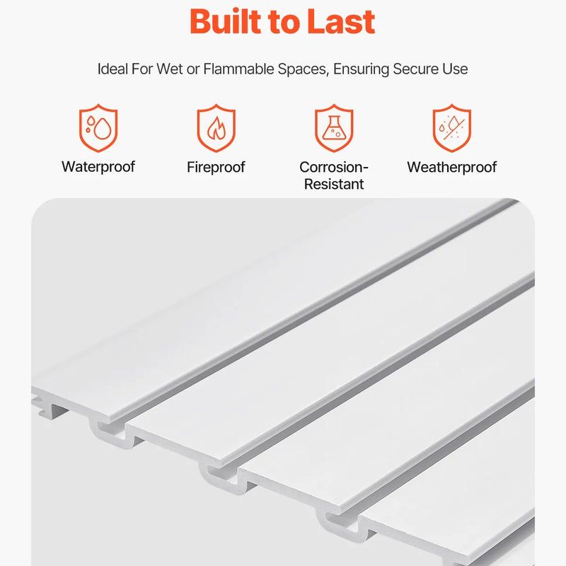 VEVOR Slatwall rievoto sienas paneļu sistēma, 2440 × 1220 mm, PVC sienas paneļi ar piederumiem, balta modulāra uzglabāšanas un demonstrēšanas sistēma, viegli uzstādāma, pielāgojama un piegriežama, garāžai, darbnīcai, veikalam un mājai