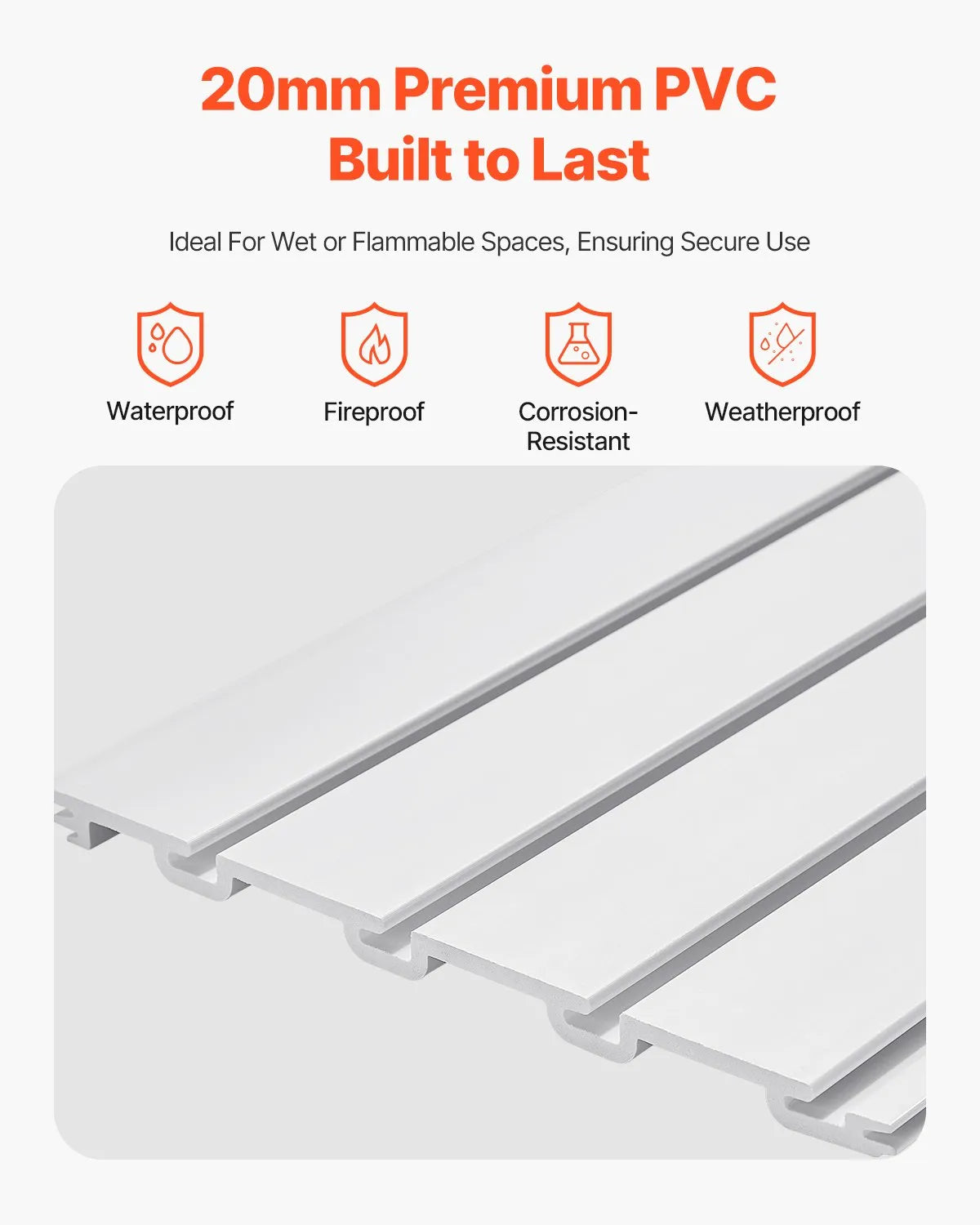 VEVOR Slatwall rievoto sienas paneļu sistēma, 2440 × 1220 mm, PVC sienas paneļi ar piederumiem, balta modulāra uzglabāšanas un demonstrēšanas sistēma, viegli uzstādāma, pielāgojama un piegriežama, garāžai, darbnīcai, veikalam un mājai