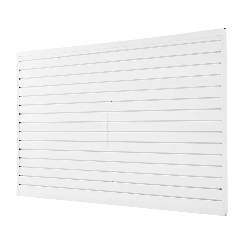 VEVOR Slatwall rievoto sienas paneļu sistēma, 2440 × 1220 mm, PVC sienas paneļi ar piederumiem, balta modulāra uzglabāšanas un demonstrēšanas sistēma, viegli uzstādāma, pielāgojama un piegriežama, garāžai, darbnīcai, veikalam un mājai