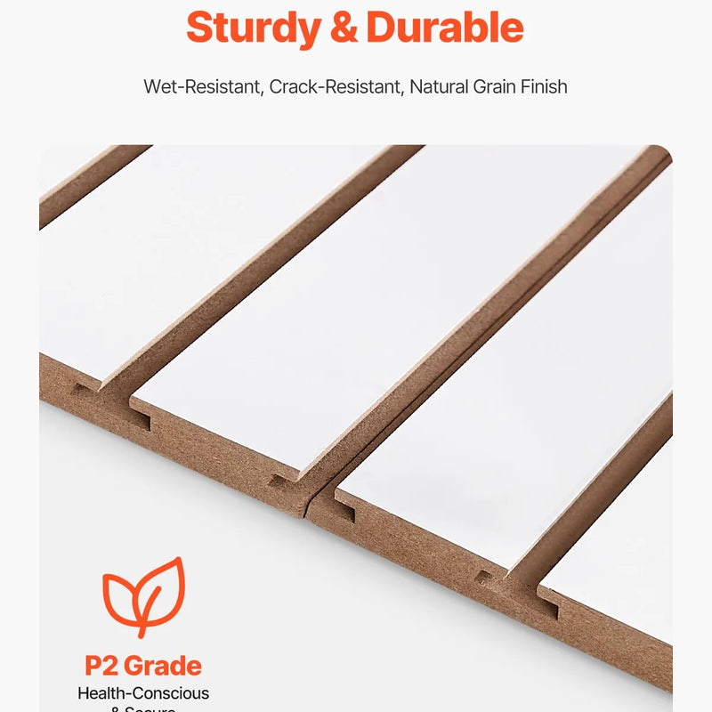 VEVOR Slatwall rievoto sienas paneļu sistēma, 1220 × 1220 mm, modulāri MDF sienas paneļi baltā krāsā, viegli uzstādāma, pielāgojama un piegriežama uzglabāšanas un demonstrēšanas sistēma, garāžai, darbnīcai