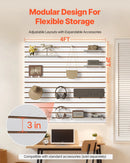 VEVOR Slatwall rievoto sienas paneļu sistēma, 1220 × 1220 mm, modulāri MDF sienas paneļi baltā krāsā, viegli uzstādāma, pielāgojama un piegriežama uzglabāšanas un demonstrēšanas sistēma, garāžai, darbnīcai