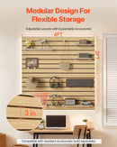 VEVOR rievoto sienas paneļu sistēma, 1220 × 1220 mm, MDF modulārs Slatwall uzglabāšanas un demonstrēšanas panelis dabīga koka izskatā, viegli uzstādāms, regulējams un piegriežams, garāžai, darbnīcai, veikalam un mājai