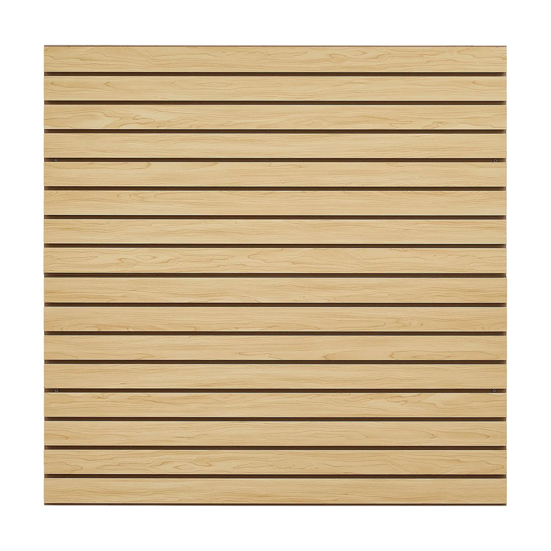 VEVOR rievoto sienas paneļu sistēma, 1220 × 1220 mm, MDF modulārs Slatwall uzglabāšanas un demonstrēšanas panelis dabīga koka izskatā, viegli uzstādāms, regulējams un piegriežams, garāžai, darbnīcai, veikalam un mājai