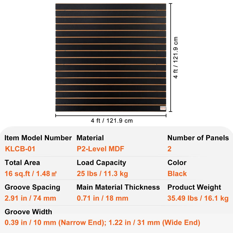 VEVOR Slatwall rievoto sienas paneļu komplekts, 2 paneļi, katrs 1220 × 610 mm, lieljaudas melna sienas uzglabāšanas un demonstrēšanas sistēma, garāžai, darbnīcai, veikalam