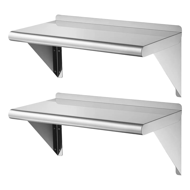 VEVOR JC-DWS-1236-418, 2 gab. nerūsējošā tērauda sienas plaukti, 305 × 914 mm, 136 kg kravnesība, peldošie komerciālie plaukti ar kronšteiniem, virtuvei un garāžai