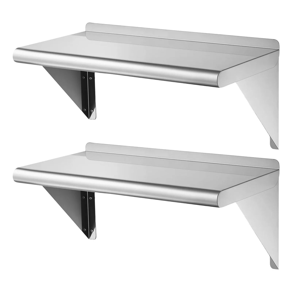 VEVOR Stainless Steel Wall Shelves 305 × 914 mm with Brackets, 2 pcs, 136 kg