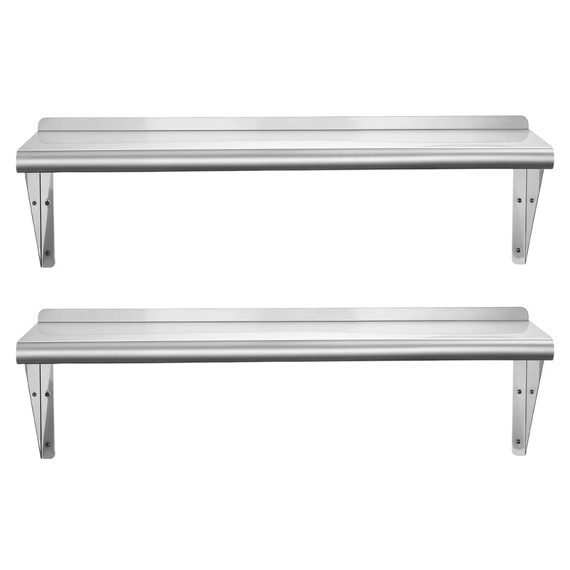 VEVOR JC-DWS-1236-418, 2 gab. nerūsējošā tērauda sienas plaukti, 305 × 914 mm, 136 kg kravnesība, peldošie komerciālie plaukti ar kronšteiniem, virtuvei un garāžai