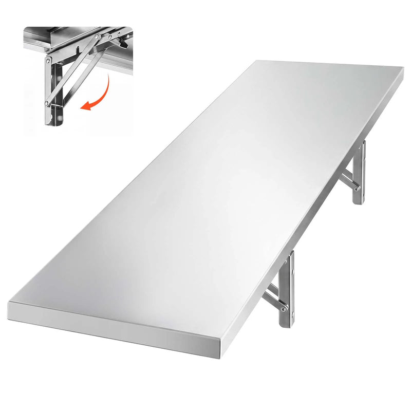 VEVOR nerūsējošā tērauda sienas plaukts, 305 × 1219 mm, salokāms, 136 kg kravnesība, komerciāls peldošais plaukts ar kronšteiniem, virtuvei, restorānam un garāžai