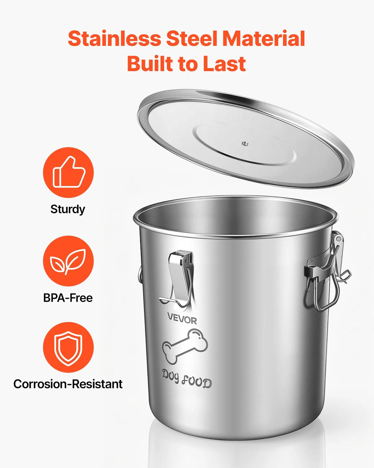 VEVOR Stainless Steel Pet Food Container for Dogs and Cats with Airtight Lid, 20 l (~8 kg)