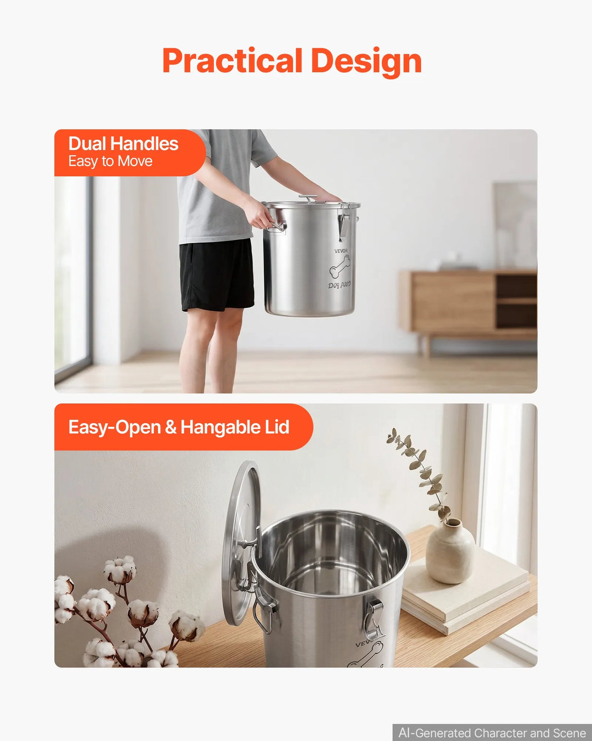 VEVOR Stainless Steel Pet Food Container for Dogs and Cats with Airtight Lid, 20 l (~8 kg)