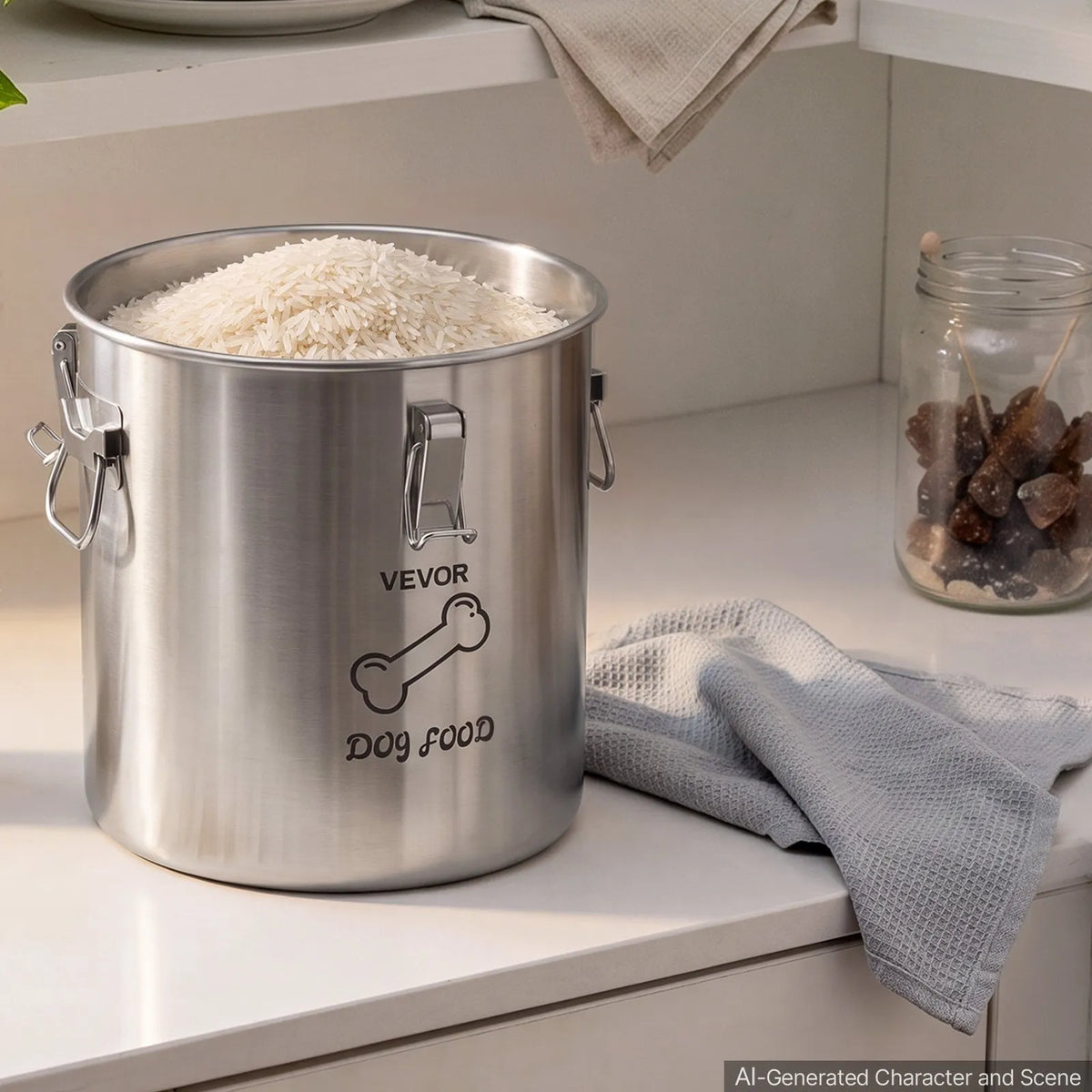 VEVOR Stainless Steel Pet Food Container for Dogs and Cats with Airtight Lid, 20 l (~8 kg)