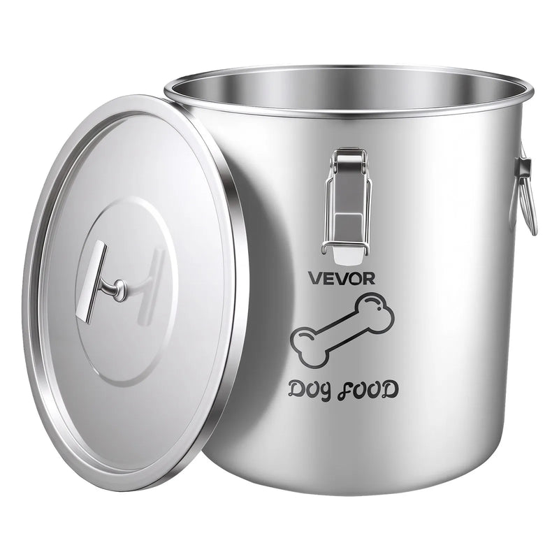 VEVOR HC-20 LT, 20 l nerūsējošā tērauda barības uzglabāšanas konteiners suņiem un kaķiem, līdz ~8 kg, hermētisks vāks, 2 rokturi, metāla tvertne sausajai barībai, rīsiem un miltiem