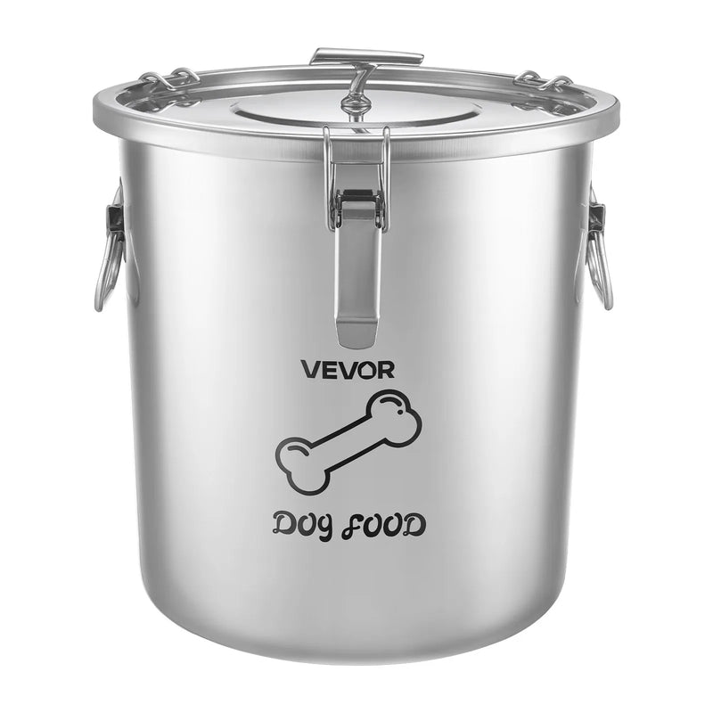VEVOR HC-20 LT, 20 l nerūsējošā tērauda barības uzglabāšanas konteiners suņiem un kaķiem, līdz ~8 kg, hermētisks vāks, 2 rokturi, metāla tvertne sausajai barībai, rīsiem un miltiem