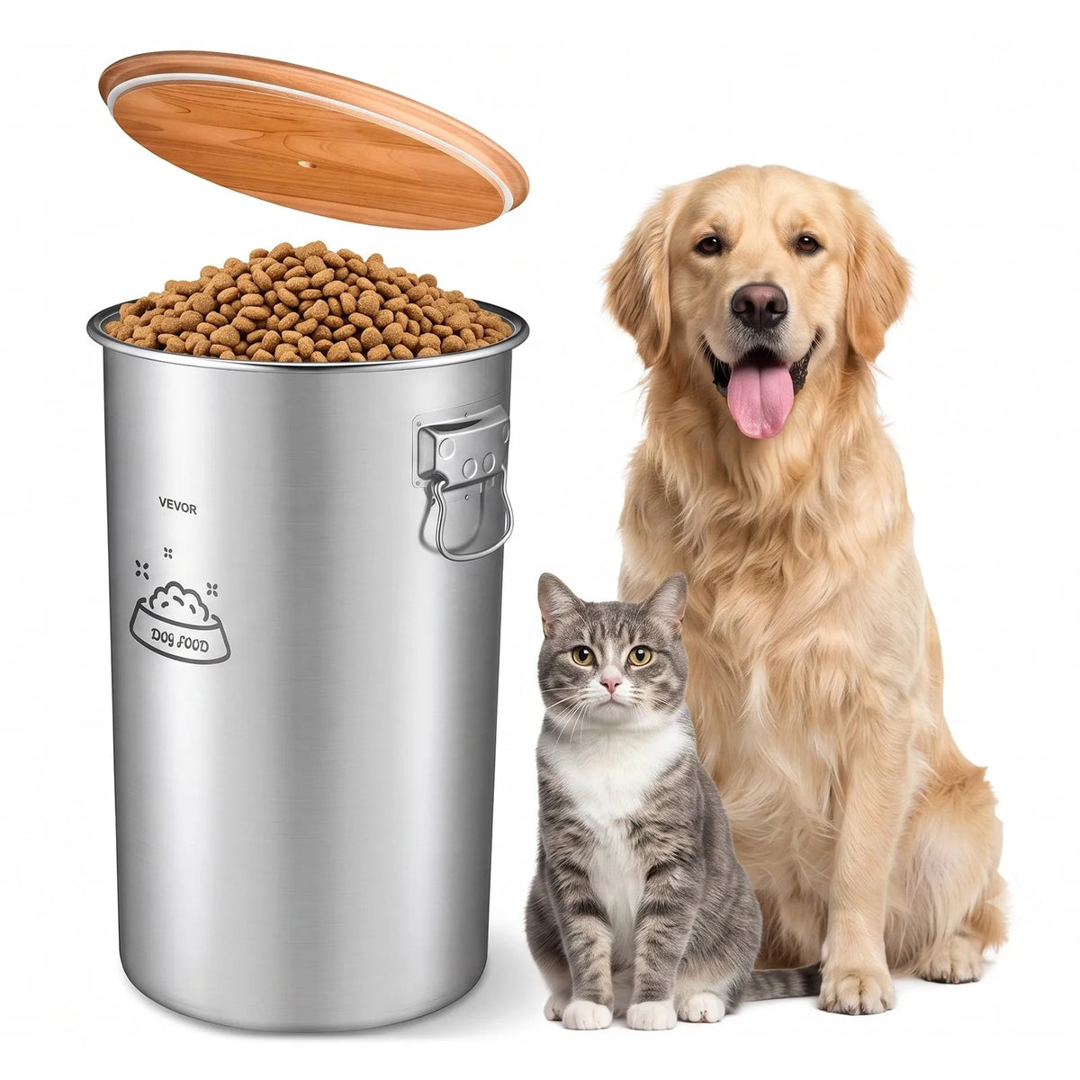 VEVOR Stainless Steel Pet Food Container for Dogs and Cats with Airtight Lid, 35 l (~14 kg)