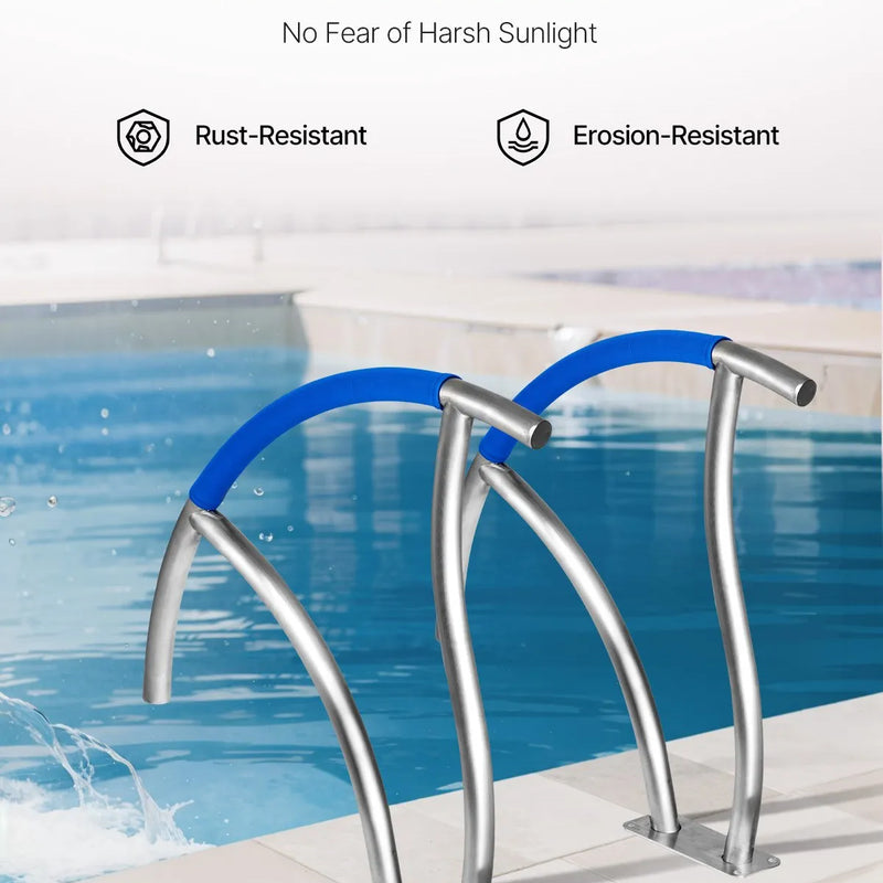 VEVOR baseina kāpņu margas 2 gab., 762 × 762 mm, nerūsējošā tērauda margas ar ātrās montāžas pamatplāksni, maksimālā slodze 170 kg, komplektā pilns stiprinājumu piederumu komplekts