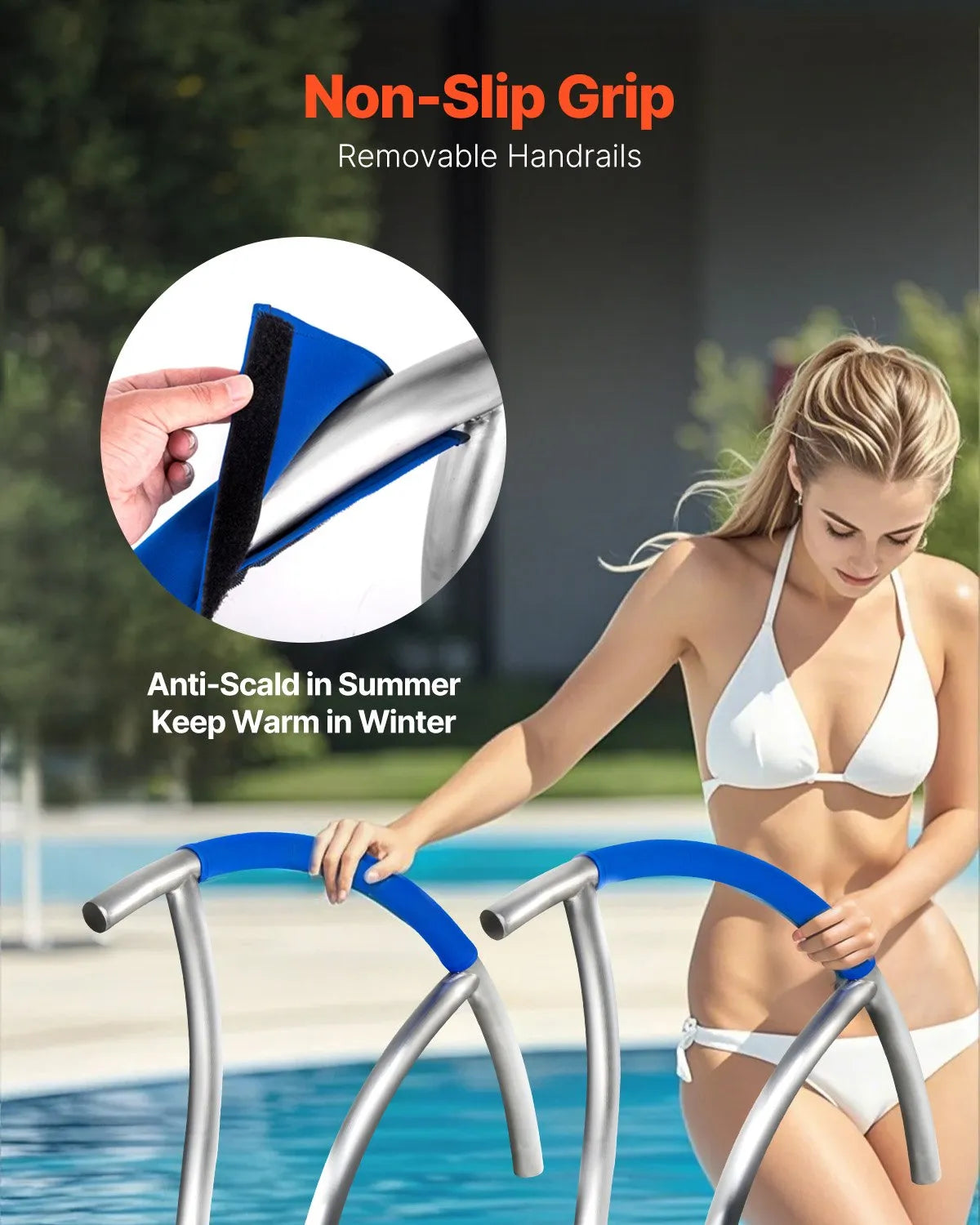 VEVOR Pool Ladder Handrails 2 pcs, 762 × 762 mm, Stainless Steel Handrails with Quick-Mount Base Plate, Maximum Load 170 kg, Complete Fastening Accessories Kit Included