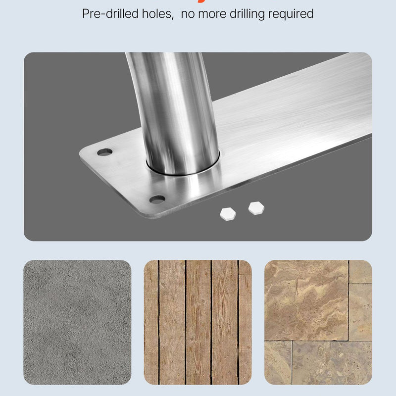 VEVOR baseina kāpņu margas 2 gab., 762 × 762 mm, nerūsējošā tērauda margas ar ātrās montāžas pamatplāksni, maksimālā slodze 170 kg, komplektā pilns stiprinājumu piederumu komplekts