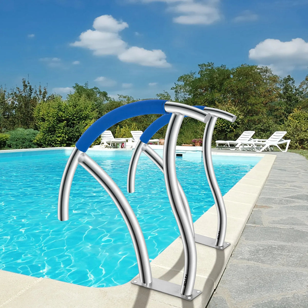 VEVOR Pool Ladder Handrails 2 pcs, 762 × 762 mm, Stainless Steel Handrails with Quick-Mount Base Plate, Maximum Load 170 kg, Complete Fastening Accessories Kit Included
