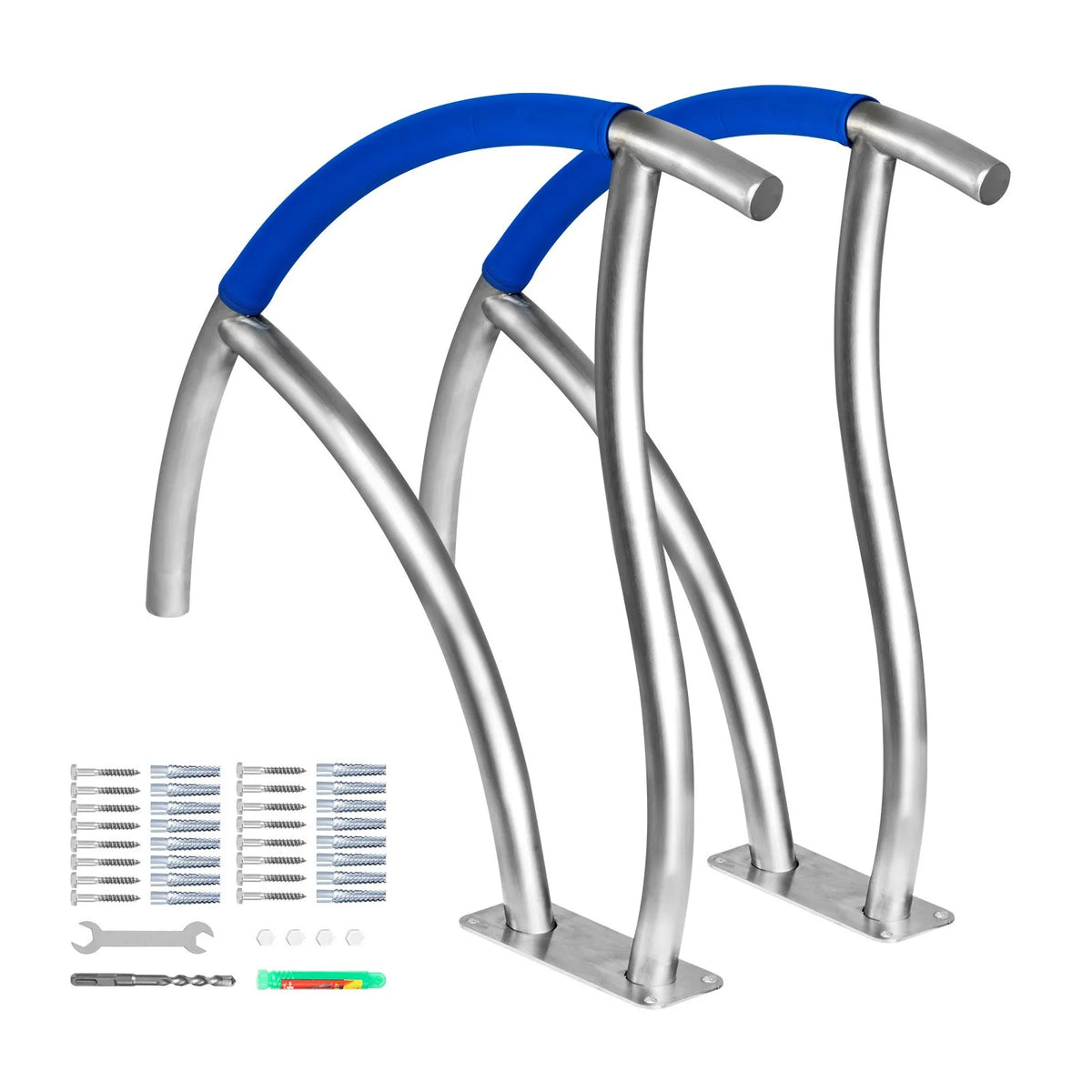VEVOR Pool Ladder Handrails 2 pcs, 762 × 762 mm, Stainless Steel Handrails with Quick-Mount Base Plate, Maximum Load 170 kg, Complete Fastening Accessories Kit Included