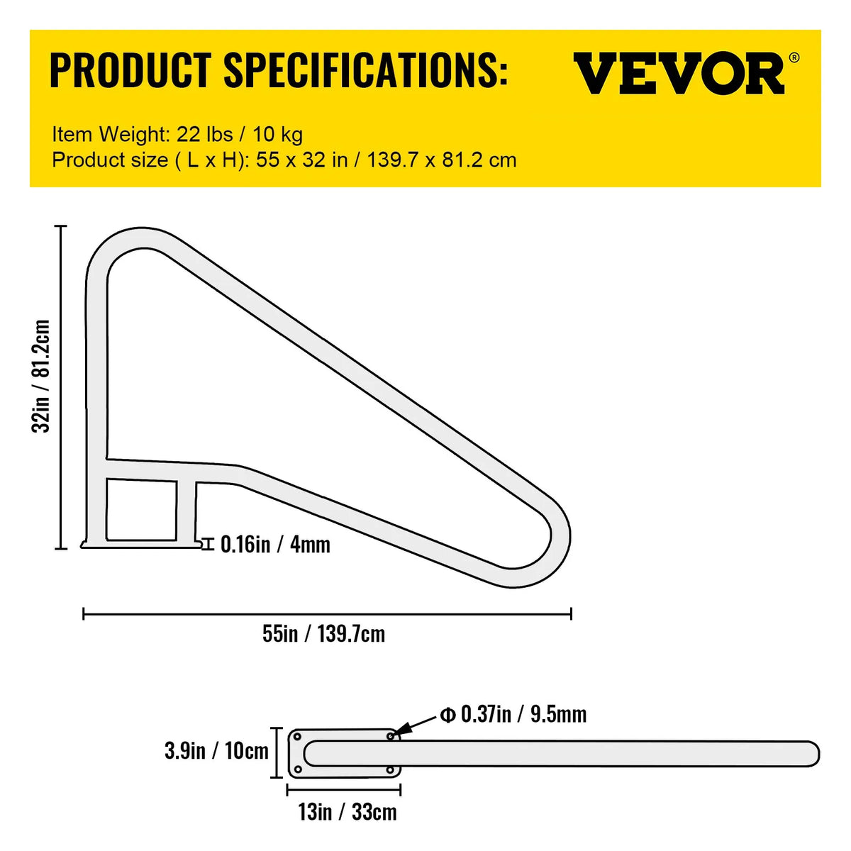 VEVOR Pool Handrails 139.7 × 81.3 cm, Grade 304 Stainless Steel, Load Capacity up to 113.4 kg, Silver, Rust-Resistant, Ergonomic Pool Handrails with Blue Grip Coating, Includes M8 Drill Bit and Self-Tapping Screws