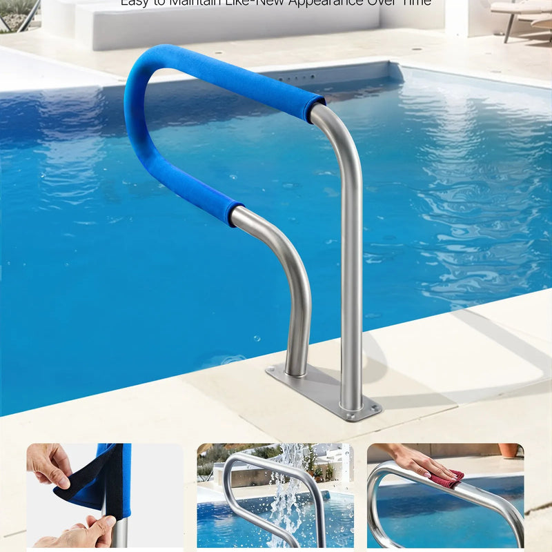 VEVOR baseina margas 78,8 × 55,8 cm, pastiprinātas 304 nerūsējošā tērauda peldbaseina margas ar nestspēju līdz 100 kg, noņemams neslīdošs roktura pārvalks, bagātīgs piederumu komplekts lietošanai pie baseina, akvaparkos un spa centros