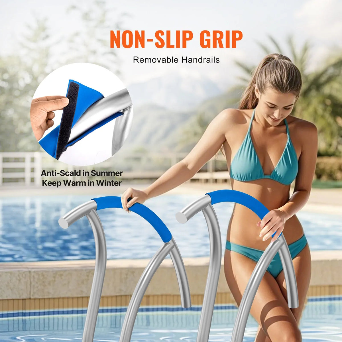 VEVOR Pool Handrails 2 pcs, 76.2 × 76.2 cm, Stainless Steel Safety Handrails with Base Plate for Indoor and Outdoor Pools, Pool Safety Railing Covers, Rust-Resistant Grab Bar with Handle Cover and Accessories for Spa Areas