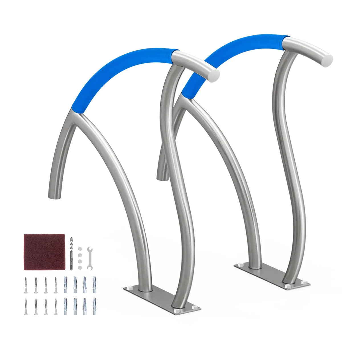 VEVOR Pool Handrails 2 pcs, 76.2 × 76.2 cm, Stainless Steel Safety Handrails with Base Plate for Indoor and Outdoor Pools, Pool Safety Railing Covers, Rust-Resistant Grab Bar with Handle Cover and Accessories for Spa Areas