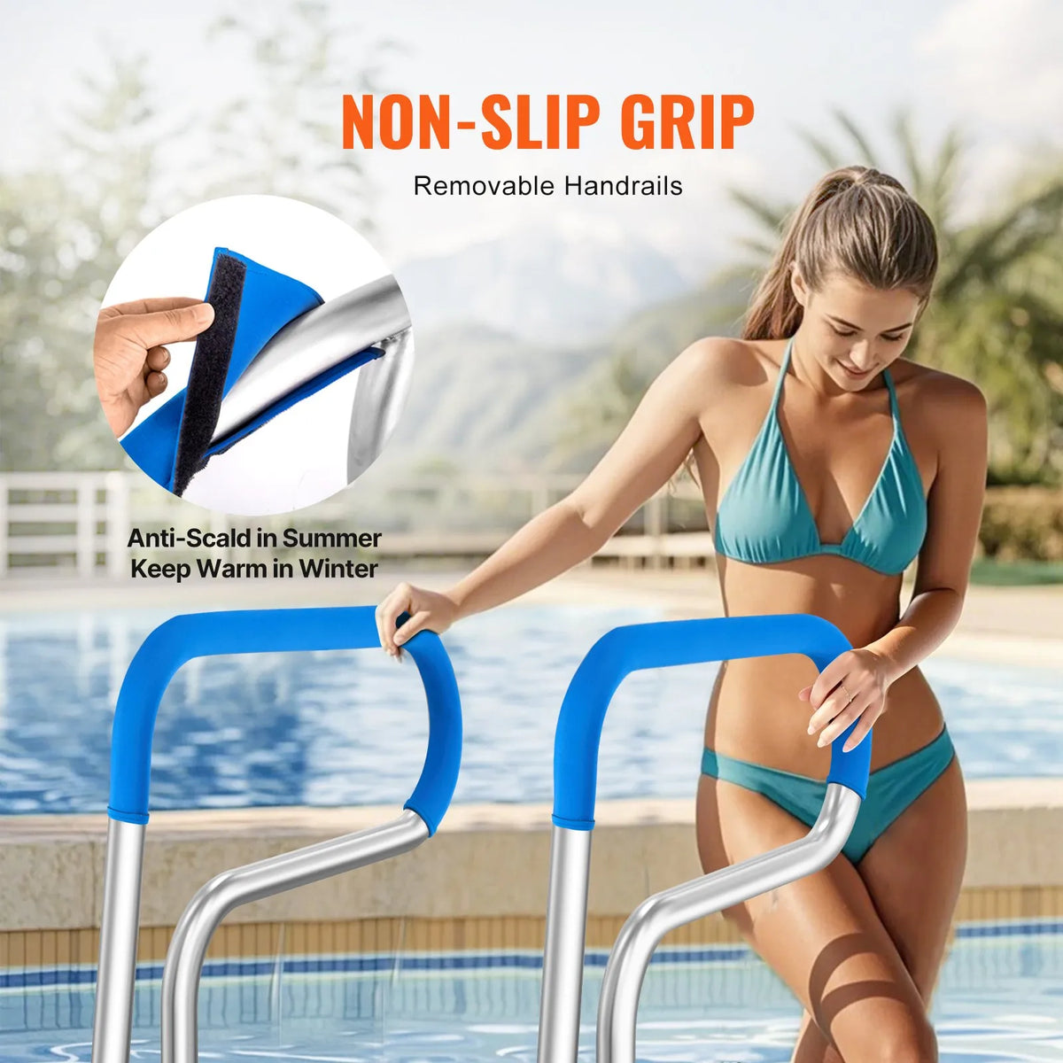 VEVOR Pool Handrails 81 × 58 cm, Stainless Steel with Base Plate, Safety Grab Rails for Indoor and Outdoor Pools, Rust-Resistant Handle with Grip Cover and Accessories for SPA Areas
