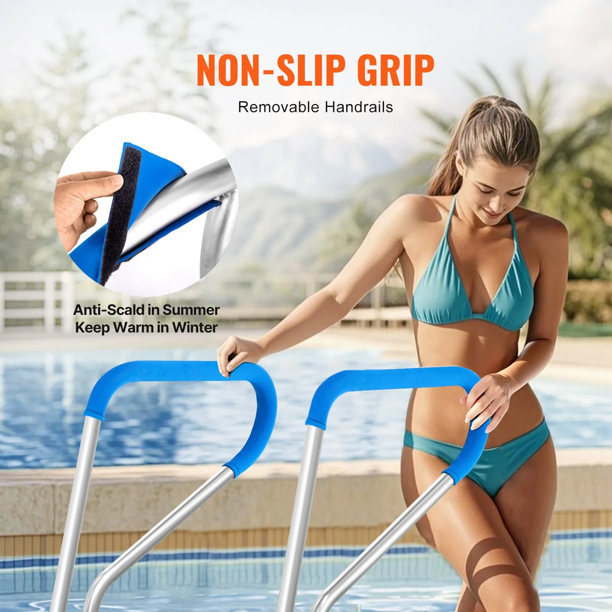 VEVOR Pool Handrails 99 × 81 cm, Stainless Steel Safety Handrails with Base Plate for Indoor and Outdoor Pools, Non-Slip Grab Bar with Coating and Accessories for Spa Areas