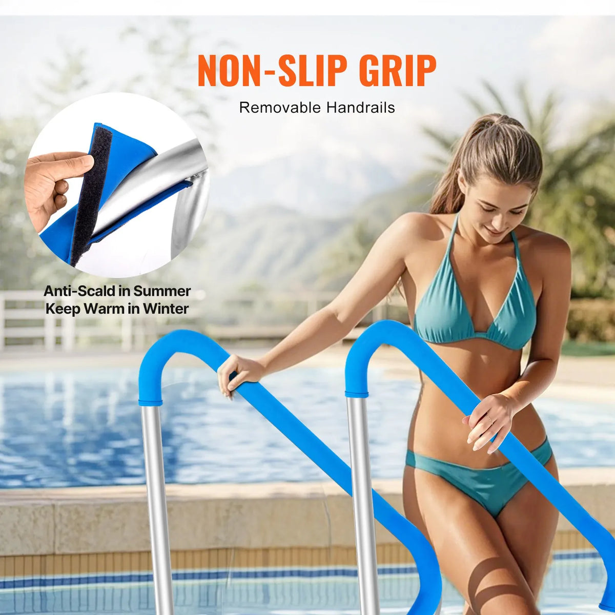 VEVOR Pool Handrails, 2 pcs, 122 × 91 cm, Stainless Steel Safety Handrails with Base Plate for Indoor and Outdoor Pools, Rust-Resistant Grip Handles with Covers and Accessories for SPA Zones