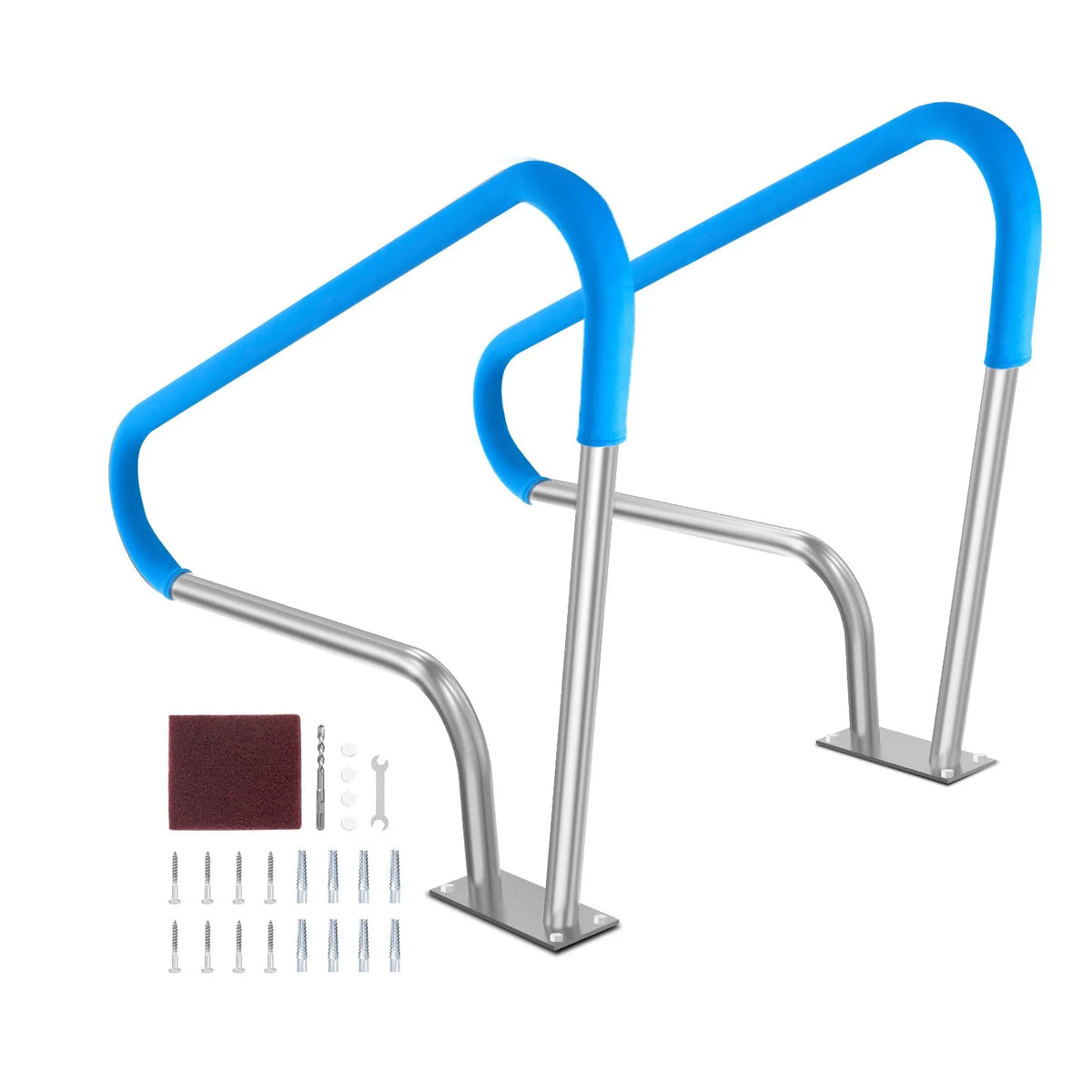 VEVOR Pool Handrails, 2 pcs, 122 × 91 cm, Stainless Steel Safety Handrails with Base Plate for Indoor and Outdoor Pools, Rust-Resistant Grip Handles with Covers and Accessories for SPA Zones