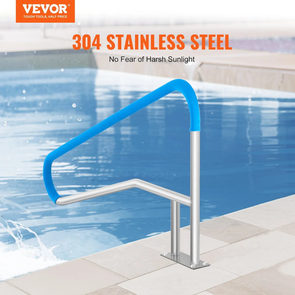 VEVOR Pool Handrails 1379 × 925 × 100 mm, Stainless Steel Safety Handrails with Base Plate for Indoor and Outdoor Pools, Pool Safety Railing Covers, Rust-Resistant Grab Bar with Handle Cover and Accessories for Spa Areas