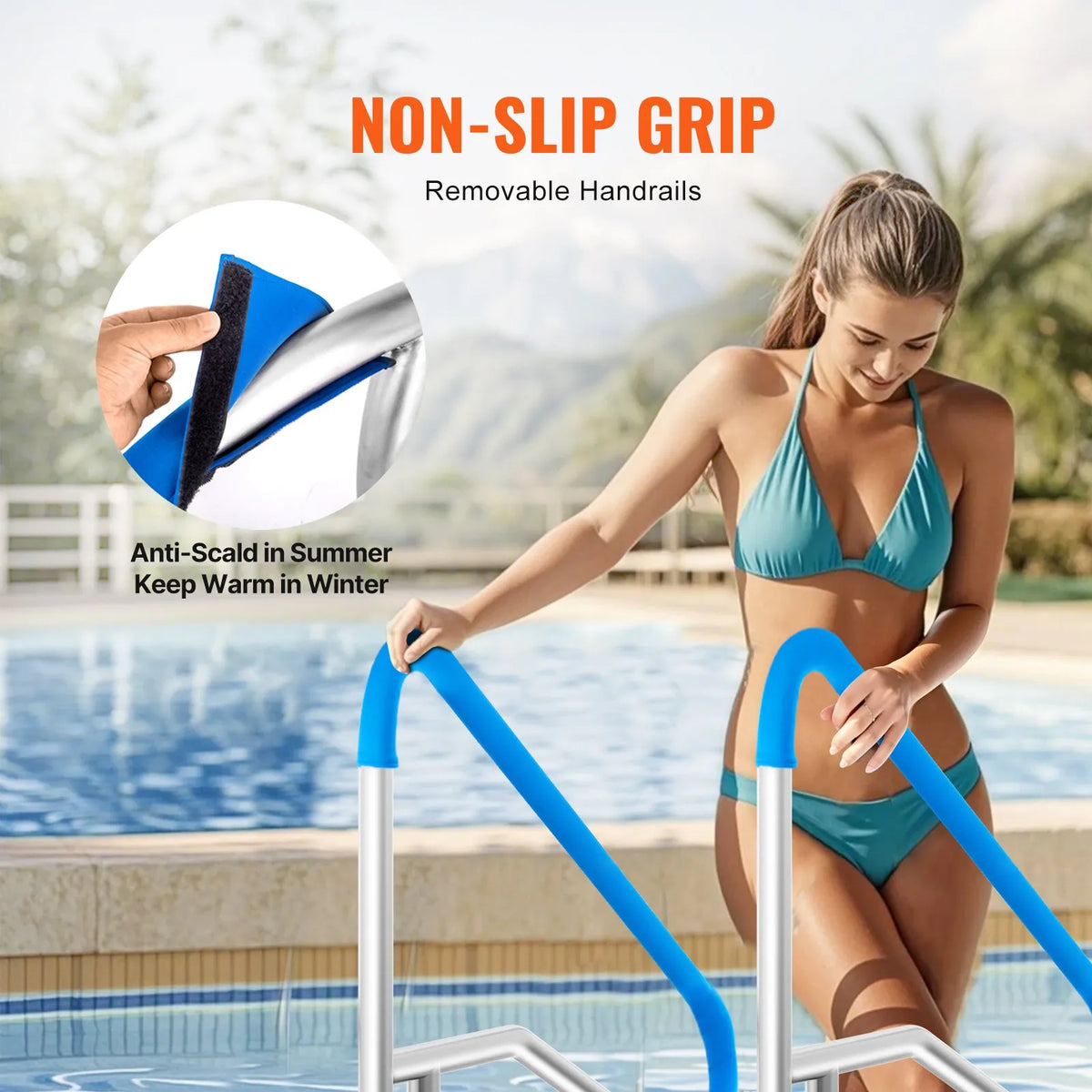 VEVOR Pool Handrails 1379 × 925 × 100 mm, Stainless Steel Safety Handrails with Base Plate for Indoor and Outdoor Pools, Pool Safety Railing Covers, Rust-Resistant Grab Bar with Handle Cover and Accessories for Spa Areas