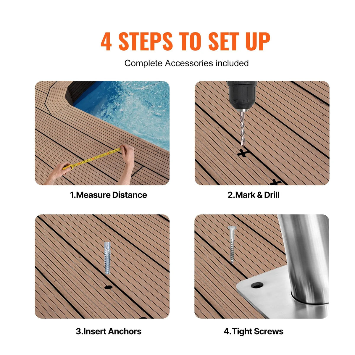 VEVOR Pool Handrails 1379 × 925 × 100 mm, Stainless Steel Safety Handrails with Base Plate for Indoor and Outdoor Pools, Pool Safety Railing Covers, Rust-Resistant Grab Bar with Handle Cover and Accessories for Spa Areas
