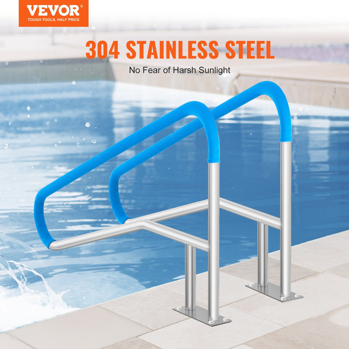 VEVOR Pool Handrails 2 pcs, 140 × 81 cm, Stainless Steel Handrails with Base Plate for Indoor and Outdoor Pools, Pool Safety Handrail Covers, Rust-Resistant Grab Bar with Handle Cover and Accessories for Spa Areas