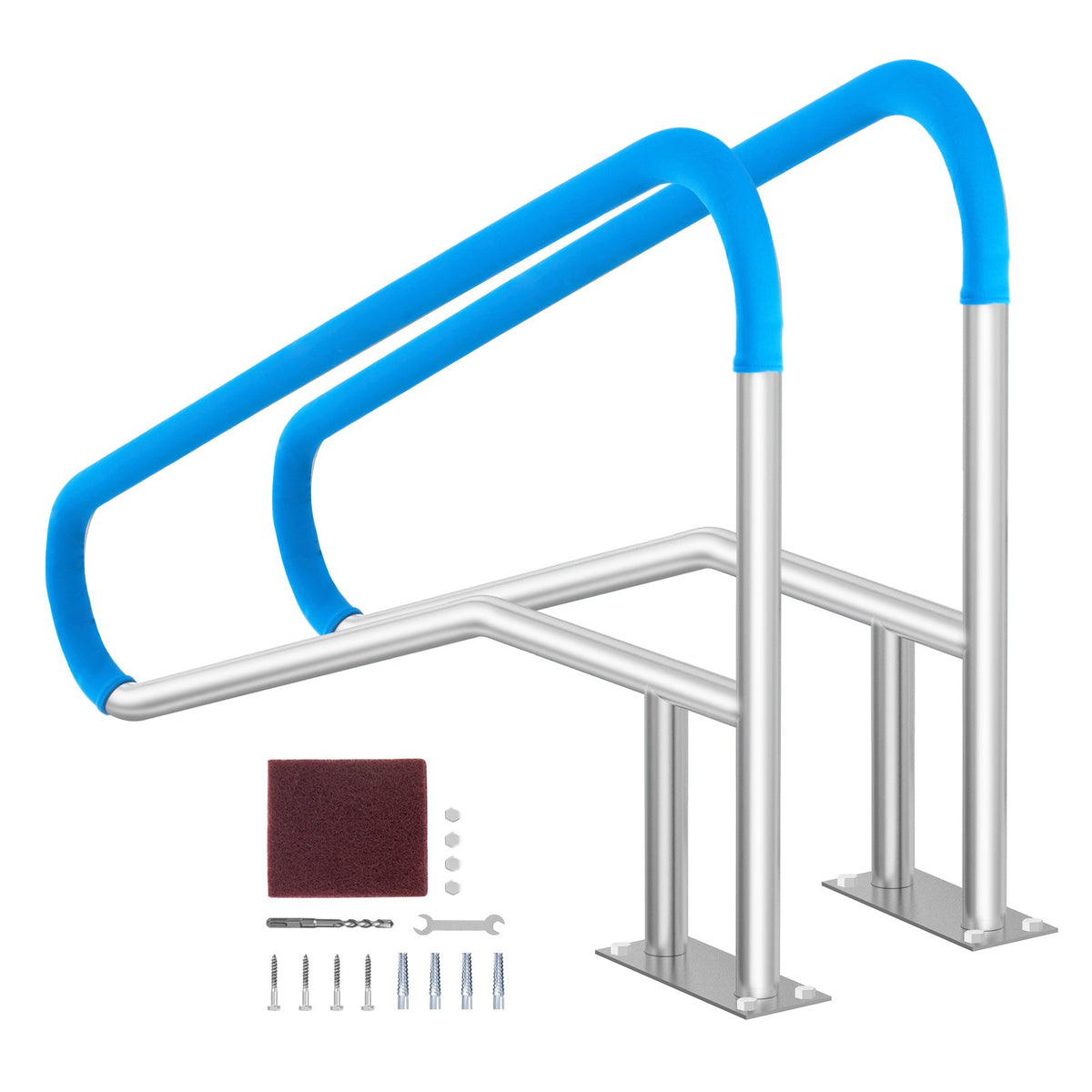 VEVOR Pool Handrails 2 pcs, 140 × 81 cm, Stainless Steel Handrails with Base Plate for Indoor and Outdoor Pools, Pool Safety Handrail Covers, Rust-Resistant Grab Bar with Handle Cover and Accessories for Spa Areas