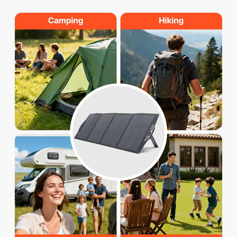 VEVOR salokāms saules panelis S200, 200 W, monokristālisks, ≥24% efektivitāte, MC4, USB-A, USB-C un DC, IP67, pārnēsājams, enerģijas stacijām, kempingam un pārgājieniem