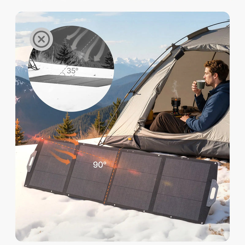 VEVOR salokāms saules panelis S200, 200 W, monokristālisks, ≥24% efektivitāte, MC4, USB-A, USB-C un DC, IP67, pārnēsājams, enerģijas stacijām, kempingam un pārgājieniem
