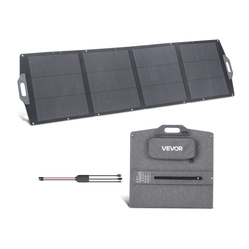 VEVOR salokāms saules panelis S200, 200 W, monokristālisks, ≥24% efektivitāte, MC4, USB-A, USB-C un DC, IP67, pārnēsājams, enerģijas stacijām, kempingam un pārgājieniem