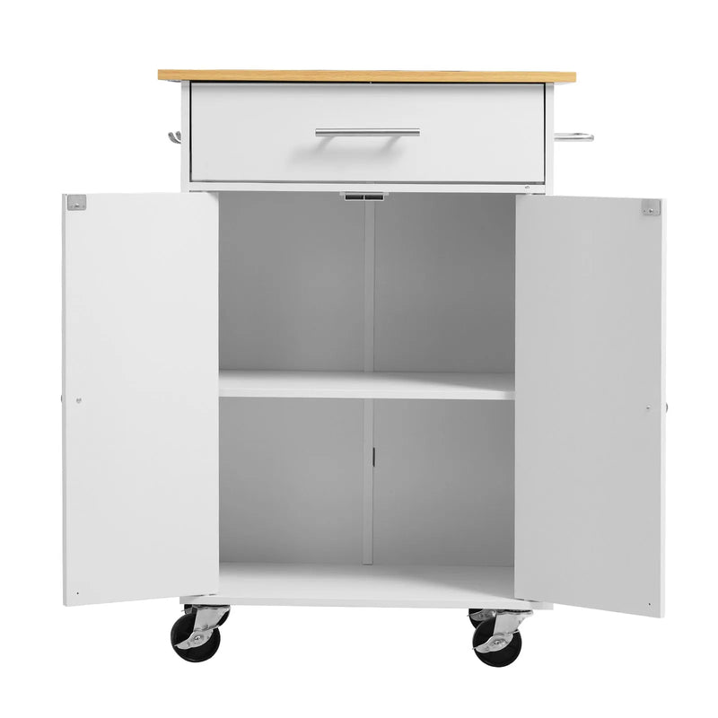 VEVOR virtuves sala uz riteņiem ar uzglabāšanas vietu, 631 mm plats mobilais virtuves ratiņš ar grozāmiem riteņiem, atvilktni, uzglabāšanas skapi, dvieļu turētāju un āķiem, galds mājai un ēdamistabai, balts