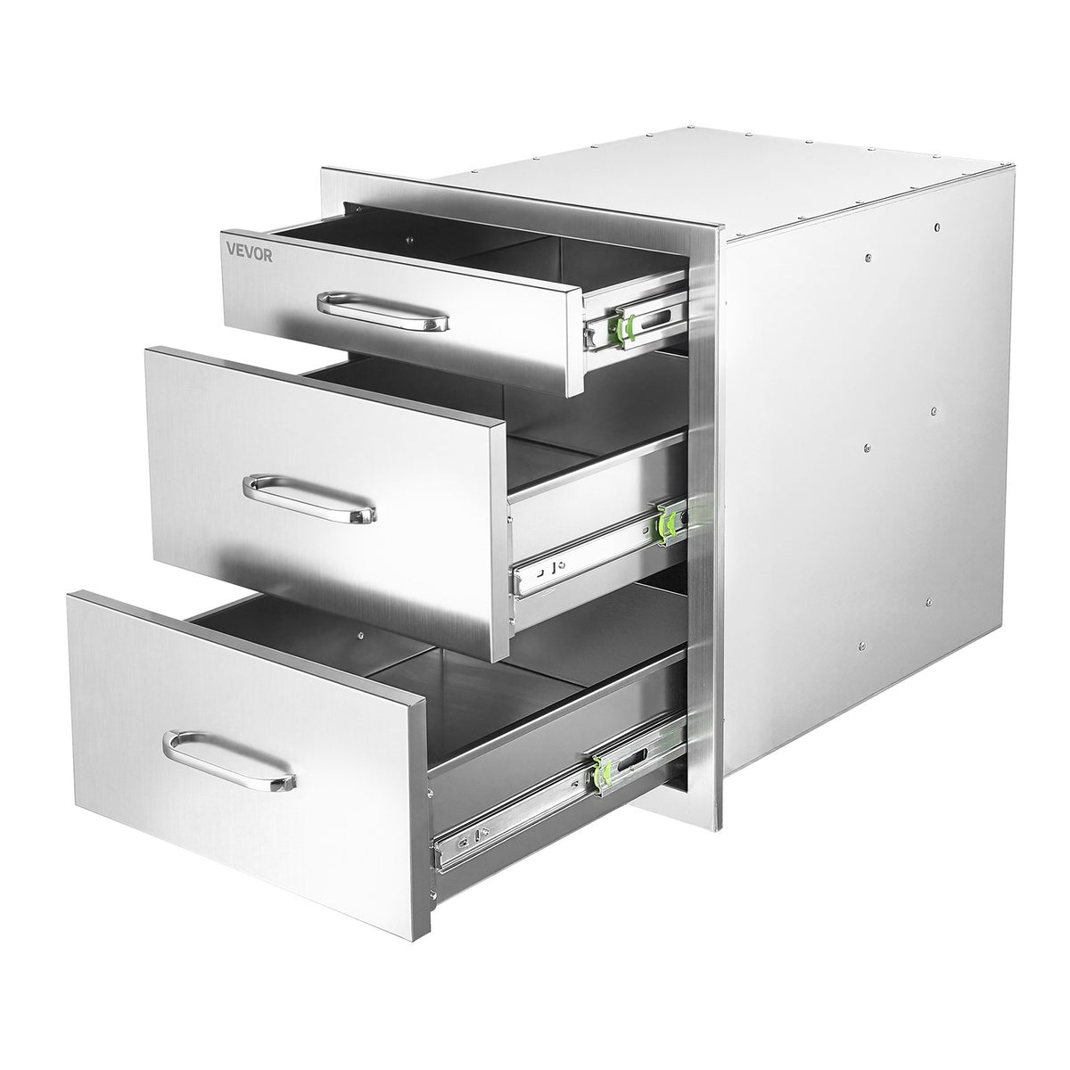 VEVOR āra virtuves atvilktņu bloks, 3 līmeņi, 51,8 × 52 × 44,2 cm, iebūvējams BBQ salā, ar rokturiem