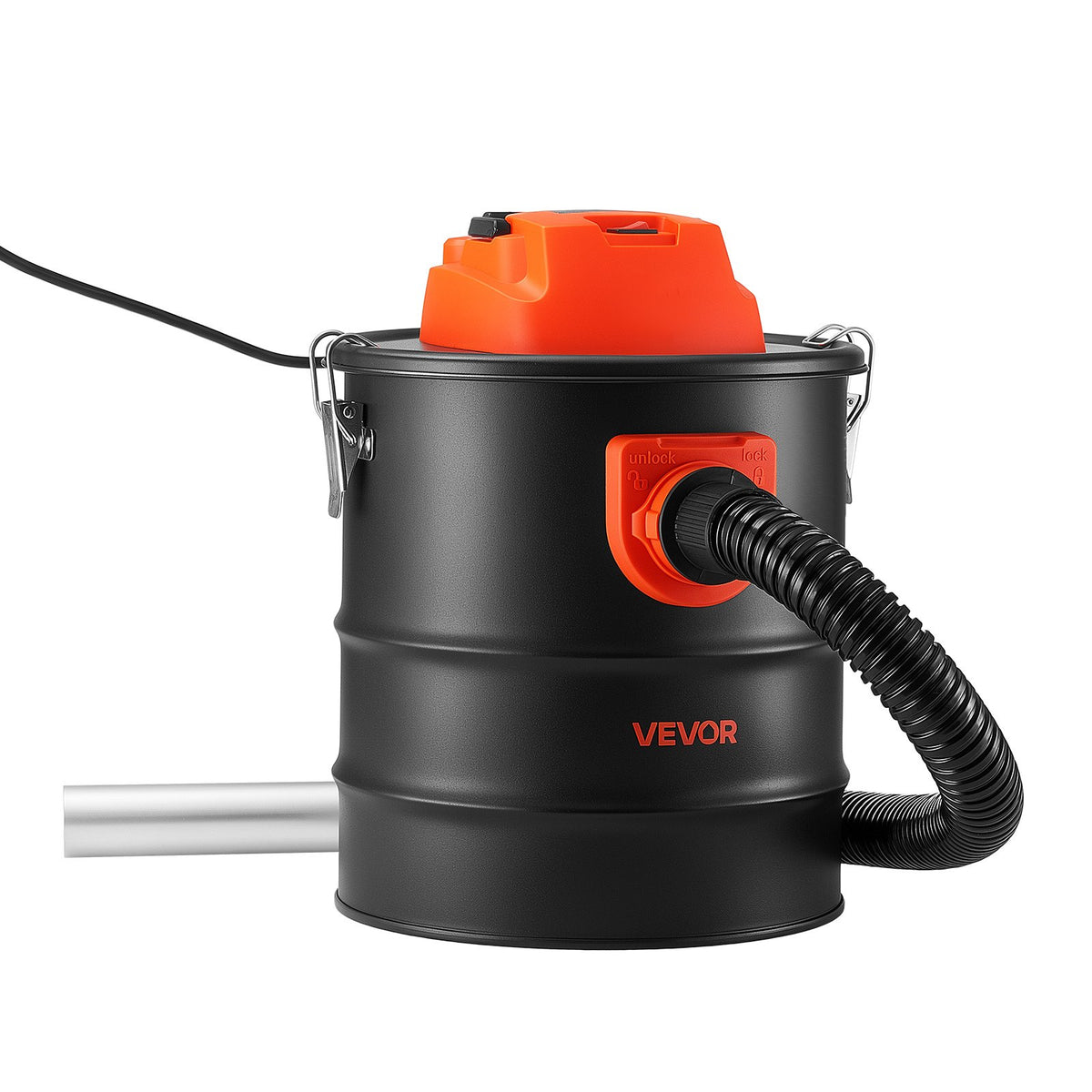 VEVOR 15 l pelnu putekļsūcējs ar 1200 W jaudu, tērauda korpusu, divpakāpju filtrāciju un 0,8 m šļūteni kamīniem, krāsnīm un griliem