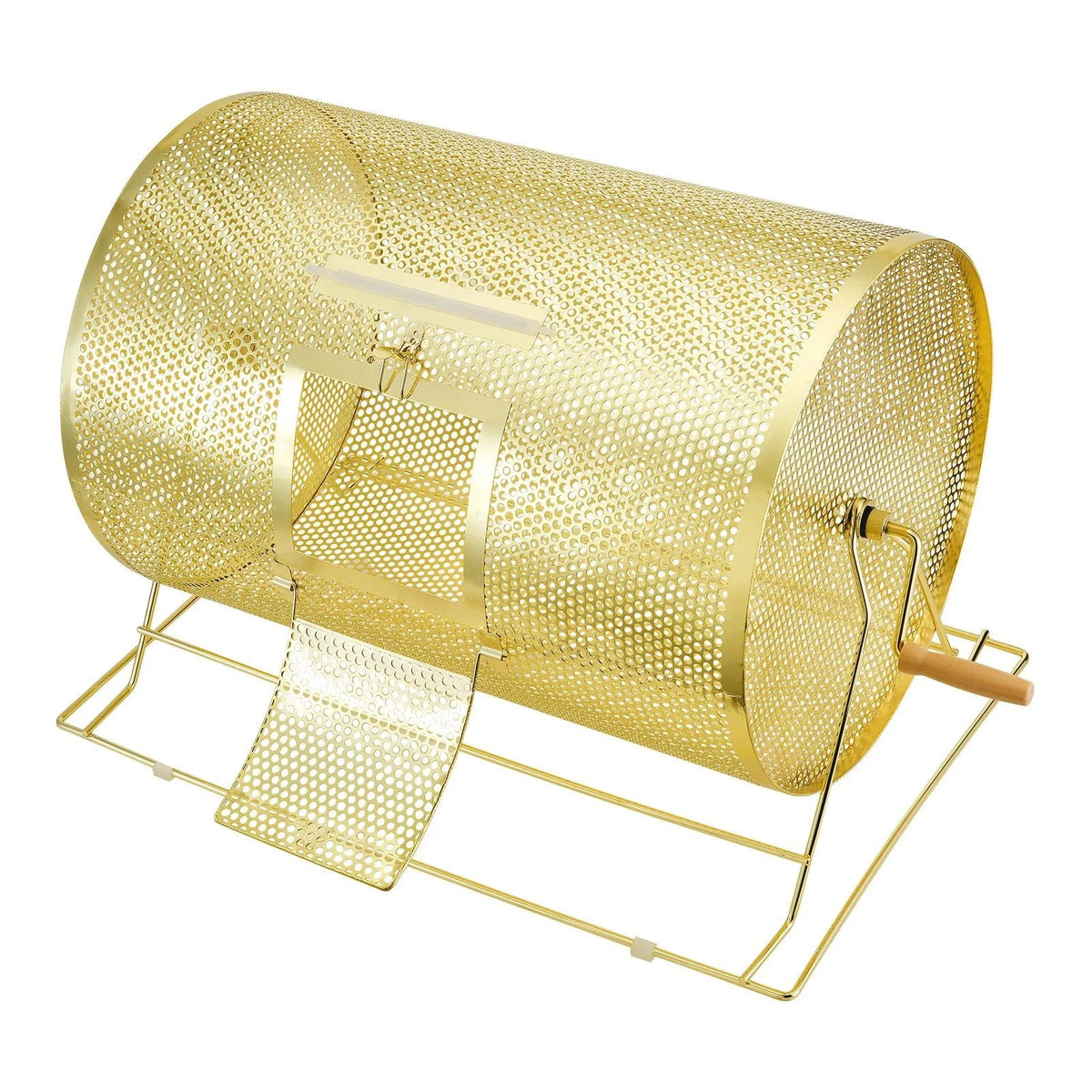 VEVOR misiņa pārklājuma loterijas bungas 376 × Ø540 mm, metāla izlozes grozs ar koka rokturi, ietilpība līdz 10000 biļetēm vai 300 pingponga bumbiņām, piemērots bingo un balsošanai - ZEMLETES.LV