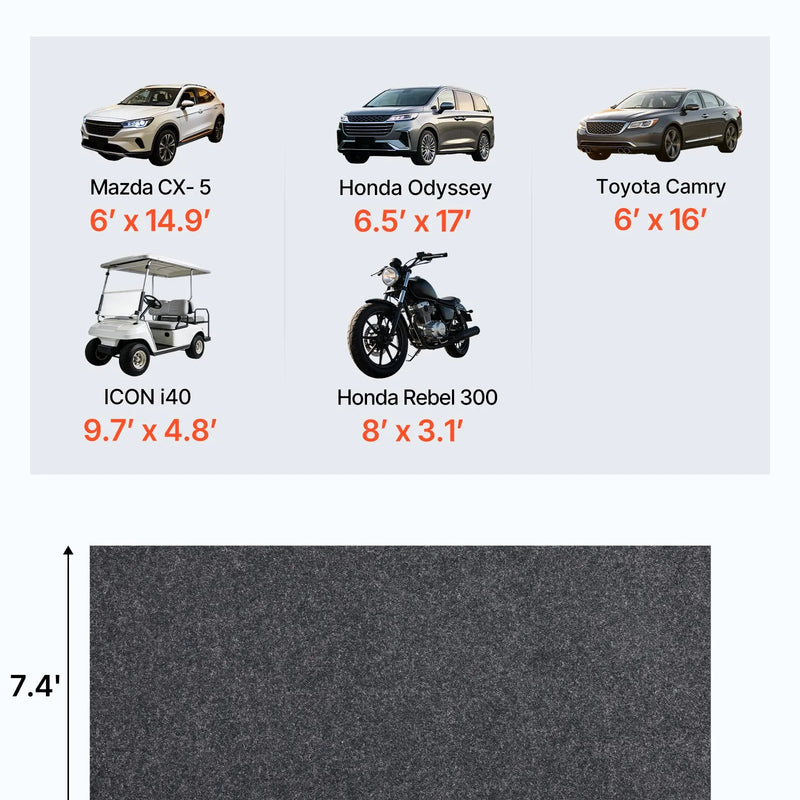 VEVOR garāžas grīdas paklājs 2,25 × 5,2 m, ūdensizturīga aizsardzība pret ūdeni, sniegu, lietu, dubļiem un eļļu automašīnām, neslīdošs izturīgs savākšanas paklājs ar TPE pretizplūdes pamatni, viegli tīrāms un apgriežams