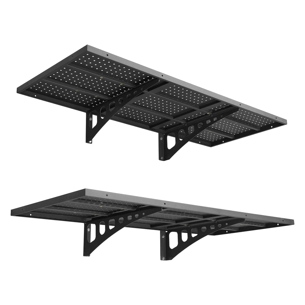 VEVOR suure kandevõimega kaheastmeline seinariiulite komplekt garaažile, iga riiuli mõõtmed 500 × 1220 mm, terasest riputatav hoiustamissüsteem, kogukandevõime 254 kg, garaažile, töökodule, laole ja pesuruumile, must.