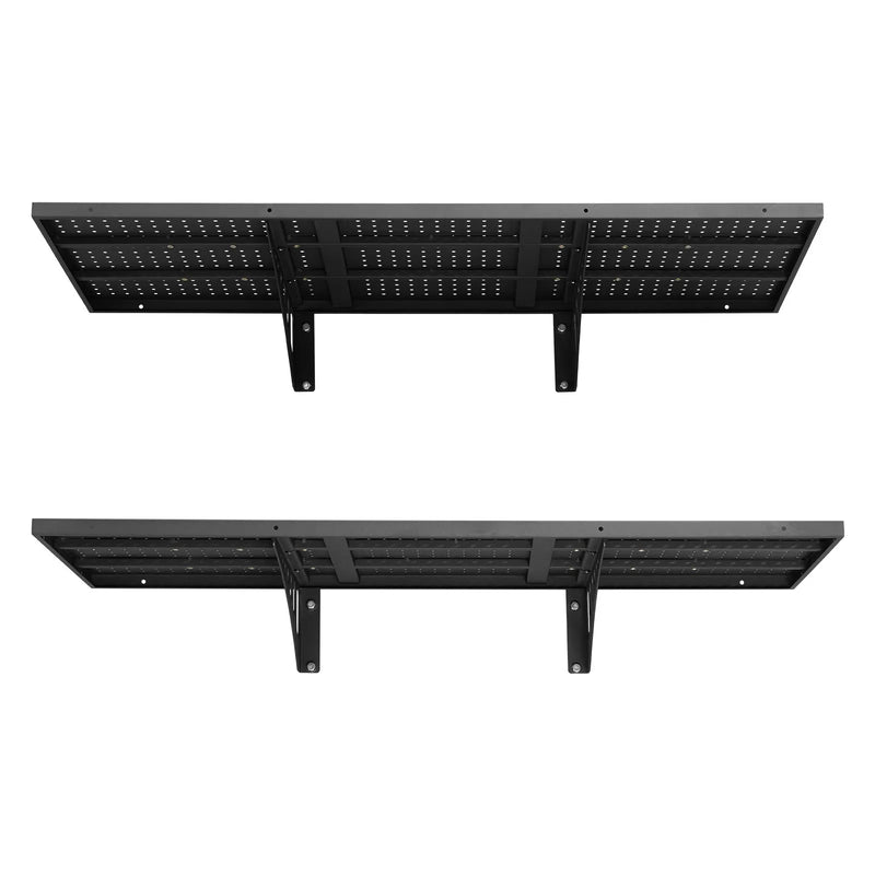 VEVOR lieljaudas 2 līmeņu sienas plauktu komplekts garāžai, 500 × 1220 mm katram plauktam, tērauda piekaramā uzglabāšanas sistēma, kopējā kravnesība 254 kg, garāžai, darbnīcai, noliktavai un veļas telpai, melns.