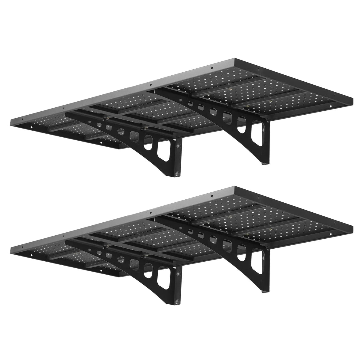VEVOR suure kandevõimega kaheastmeline seinariiulite komplekt garaažile, iga riiuli mõõtmed 500 × 1220 mm, terasest riputatav hoiustamissüsteem, kogukandevõime 254 kg, garaažile, töökodule, laole ja pesuruumile, must.