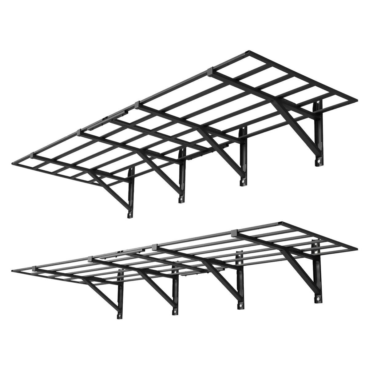 VEVOR lieljaudas 2 līmeņu sienas plauktu komplekts garāžai, 1832 × 635 mm katram plauktam, 4 daļu oglekļa tērauda piekaramā uzglabāšanas sistēma, kopējā kravnesība 725 kg, garāžai, darbnīcai, noliktavai, virtuvei un veļas telpai, melns.