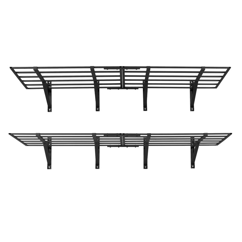 VEVOR lieljaudas 2 līmeņu sienas plauktu komplekts garāžai, 1832 × 635 mm katram plauktam, 4 daļu oglekļa tērauda piekaramā uzglabāšanas sistēma, kopējā kravnesība 725 kg, garāžai, darbnīcai, noliktavai, virtuvei un veļas telpai, melns.